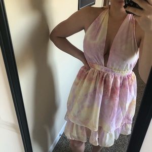 Halter Dress - tie dye pink and orange